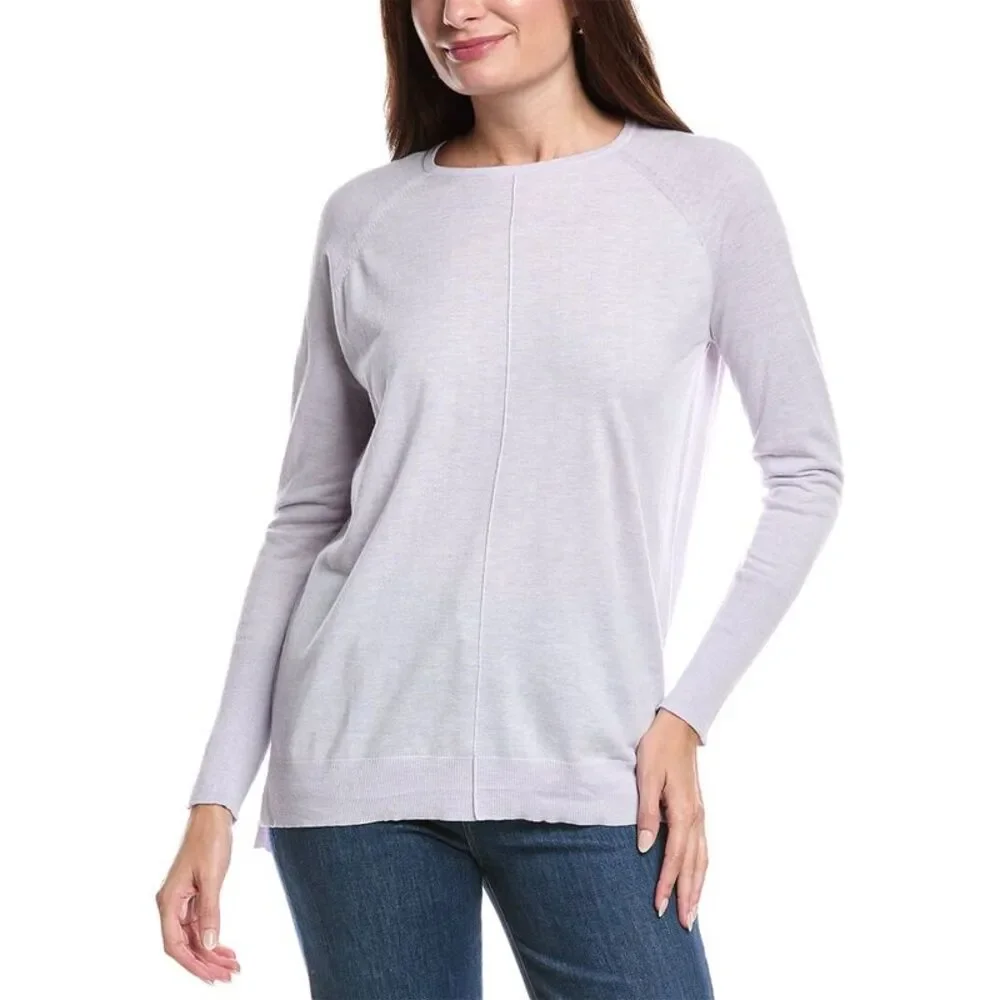 Forte Cashmere Womens  Easy High-Low Silk & Cashmere-Blend Sweater, Purple